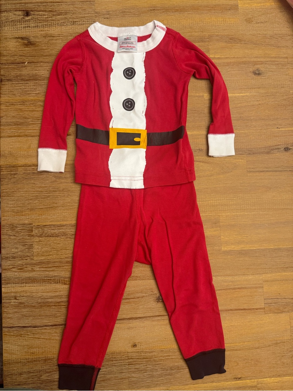 Hanna Andersson Red Santa Belt Pajama Set with White Trim
